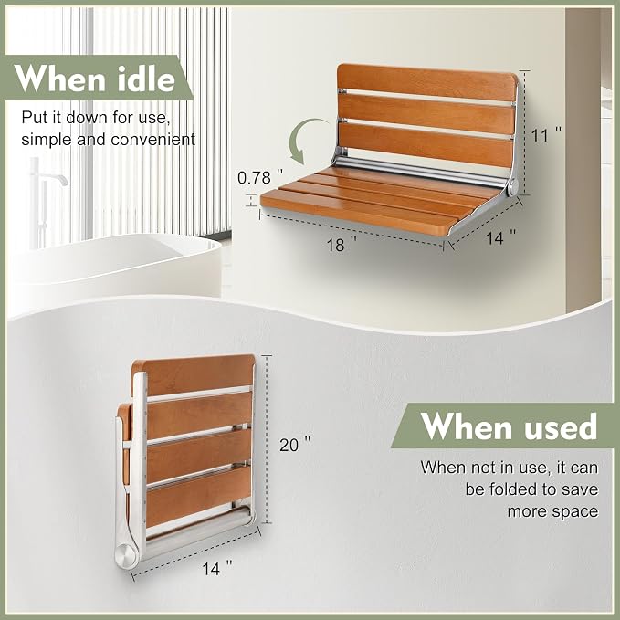 18" Folding Shower Seat Wall Mounted, Fold Down Shower Bench - Image 5