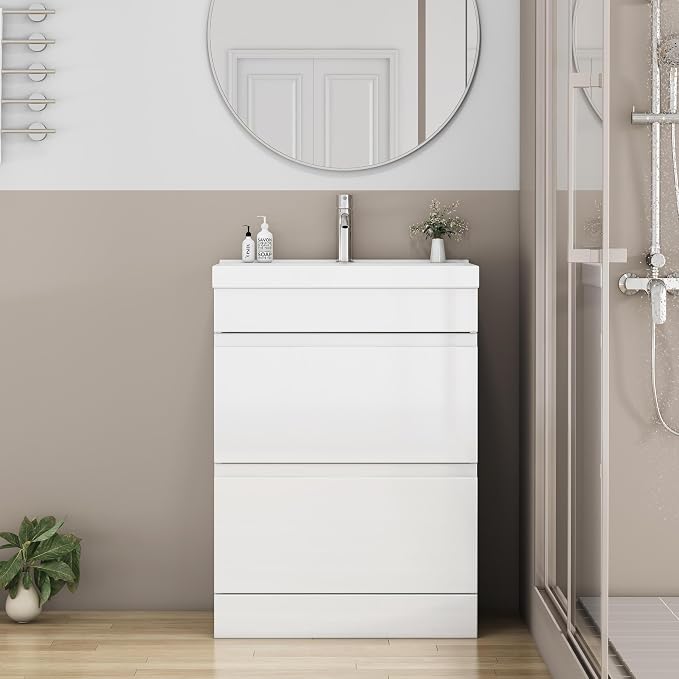 24-Inch Bathroom Vanity with Ceramic Sink Combo, Freestanding Modern Bathroom - Image 3
