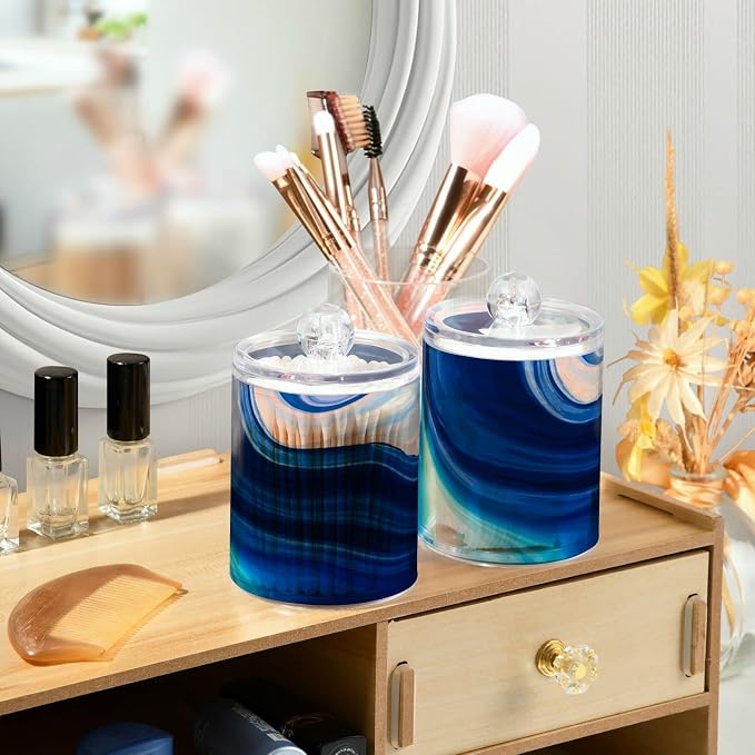 MNSRUU 2 Pack Qtip Holder Organizer Dispenser Marble Bathroom Storage Canister - Image 6
