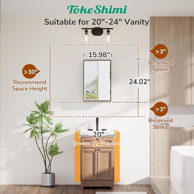 TokeShimi 16 x 24 Beveled Mirrored Medicine Cabinet Recessed, Bathroom Mirror - Image 8