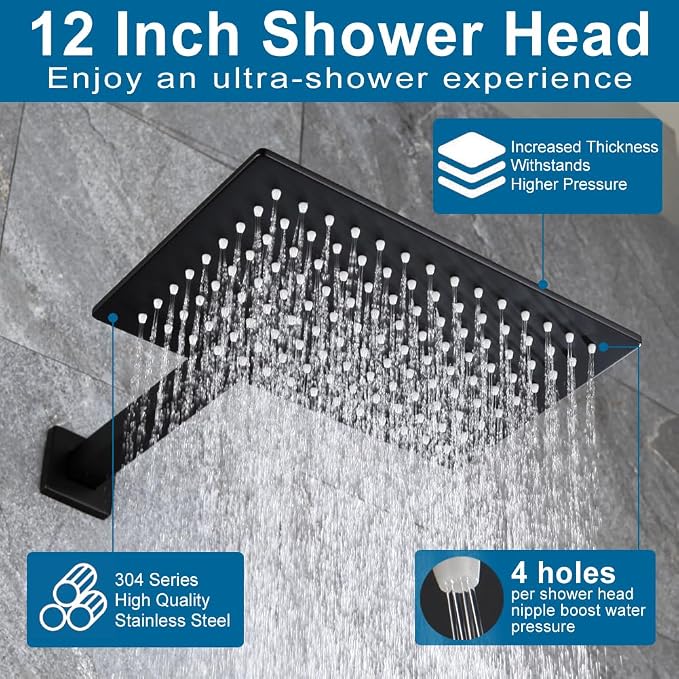 POP SANITARYWARE Matte Black Shower Tub Faucet Set Bathroom Rain Shower System - Image 3
