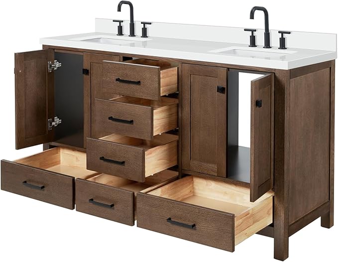 ARIEL Cambridge 61 Inch Double Rectangular Sink Bathroom Vanity - Image 6