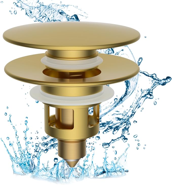 Hibbent All Metal 2 in 1 Bathroom Sink Stopper, Universal Pop Up Drain Strainer by Hibbent