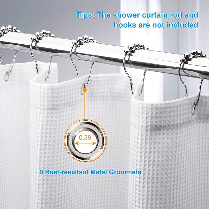 AmazerBath 54 x 78 Shower Curtain Waffle, Long Stall Shower Curtain White - Image 6