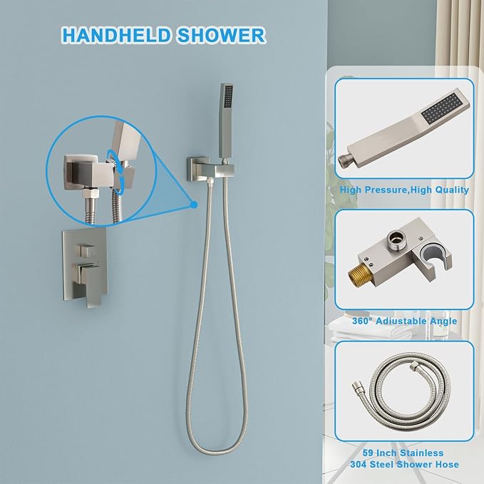 Lordear Rain Shower System 8 Inch Wall Mounted Shower Faucet Set Stainless - Image 4