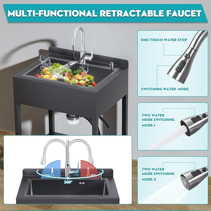 25.6inch Stainless Steel Freestanding Utility Sink - Image 7