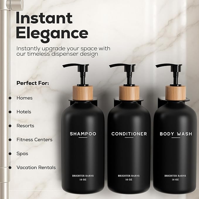 Black Shampoo and Conditioner Dispenser Set Wall Mounted by Brighter Barns - Image 2