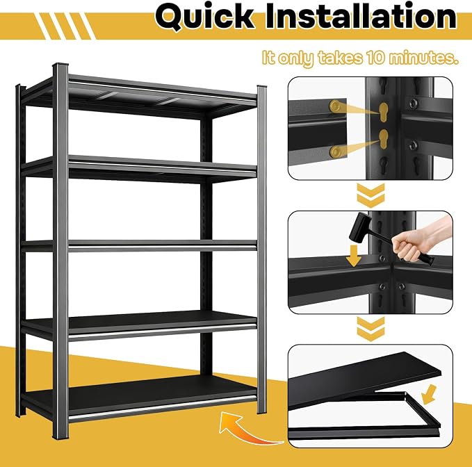 77.5"H*45"W Five-Shelf Metal Garage Shelving Unit Adjustable Storage Shelves - Image 7