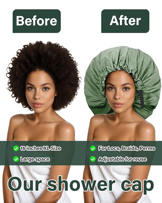 Aquior Shower Cap for Women, Extra Adjustable Shower Caps for Women - Image 3
