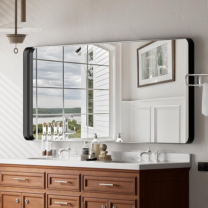 VooBang Bathroom Mirror 30x48 inch, Modern Round Corner Bathroom Vanity Mirror - Image 2