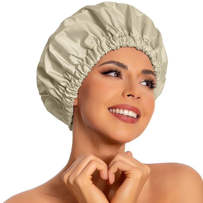 Reusable Shower Cap for Women, Large Waterproof Shower Essentials Bonnet by Edoneery