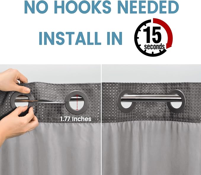 Charcoal Grey Long No Hook Shower Curtain - Image 3