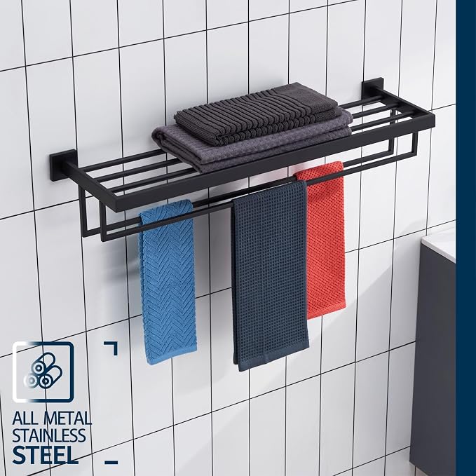KOKOSIRI Black Towel Rack 32'' Bathroom Towel Shelf - Image 3