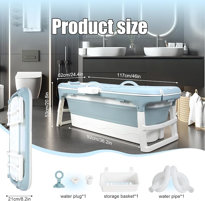 Portable Bathtub for Adult, Large 46 inch Collapsible Bathtub, Reusable - Image 2