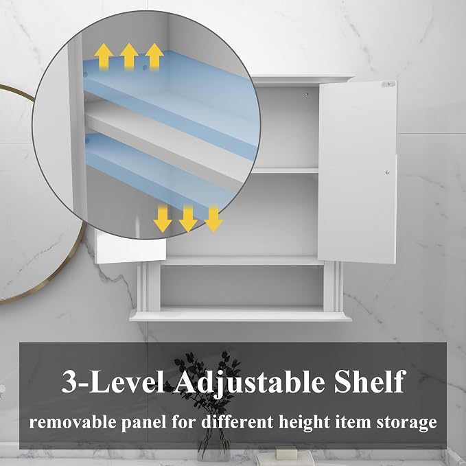 White Wall Cabinet, Over The Toilet Storage Cabinet, Bathroom Cabinet Wall Mount - Image 4