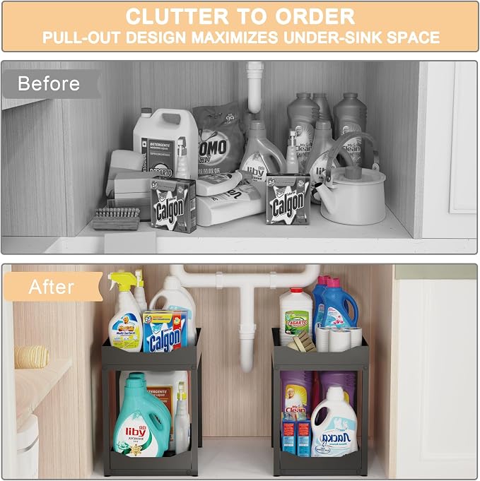 2-Tier Bathroom Organizers and Storage, Metal Under Sink Organizers, Pull Out - Image 3