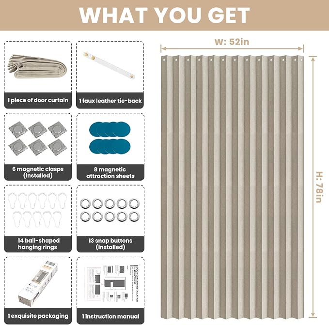 Accordian Door Curtain, 100% Blackout Folding Magnetic Doorway Curtains - Image 3