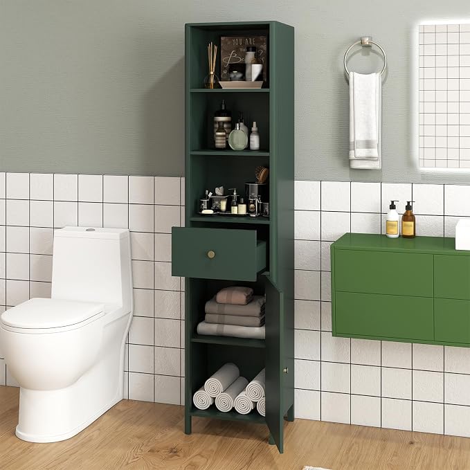 Tangkula 67" Tall Bathroom Cabinet, Narrow Floor Cabinet w/Fluted Door - Image 2