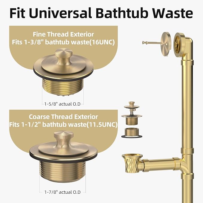 Champagne Brushed Gold Bronze Bathtub Drain, Hair Catcher and 2-Hole Overflow - Image 3
