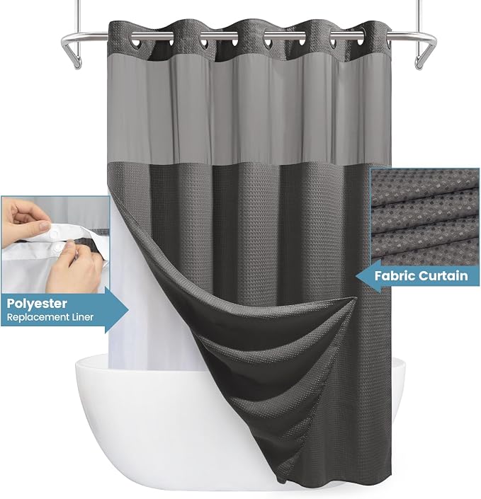 Charcoal Grey Long No Hook Shower Curtain - Image 4