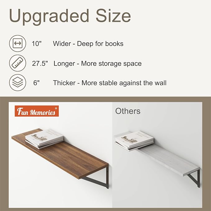 Fun Memories 27.5" W x10 D Floating Shelves, Large Wall Shelves 27.5 Inch Long - Image 4