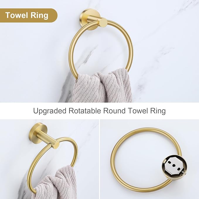 Lairuier 5 Pieces Brushed Gold Bathroom Accessories Set, 23.6 Inch Bath Towel - Image 3