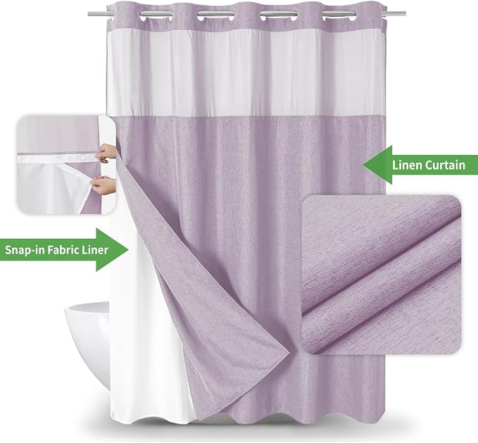 No Hooks Needed Linen Textured Shower Curtain - Image 2