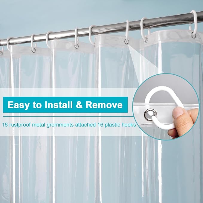 EurCross 96 inch Extra Wide Clear Shower Curtain Liner, Waterproof Heavy Duty - Image 7