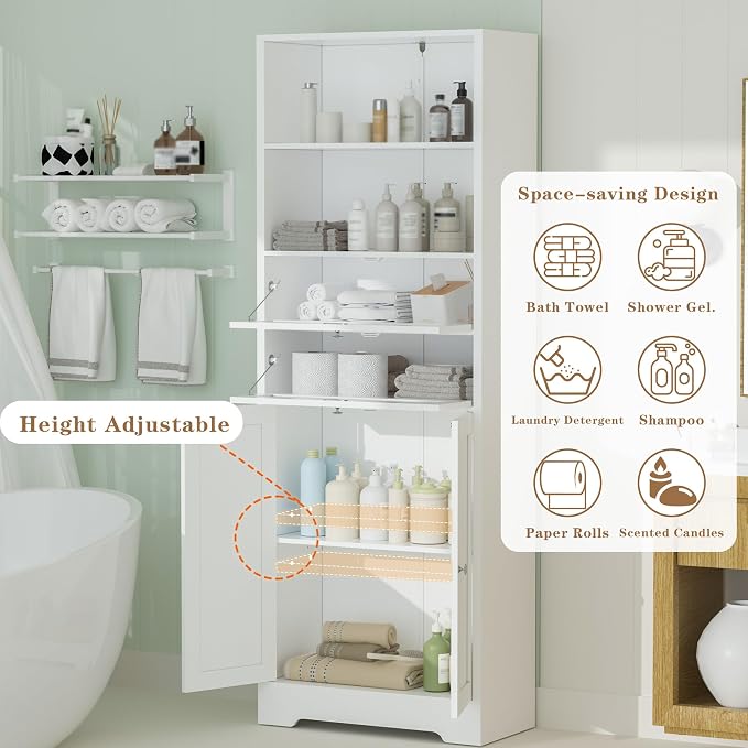 MU 67" Tall Bathroom Storage Cabinets, Modern Linen Cabinet - Image 3