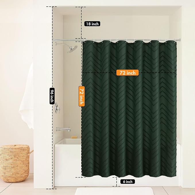 Dark Green Boho Shower Curtain 72 x 72 Inches Woven Fabric Shower Curtain - Image 6