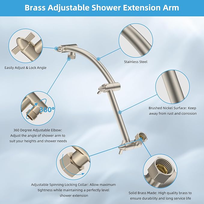 Hibbent All Metal cUPC Certified Rain Shower Head, Brass Adjustable Shower Arm - Image 2