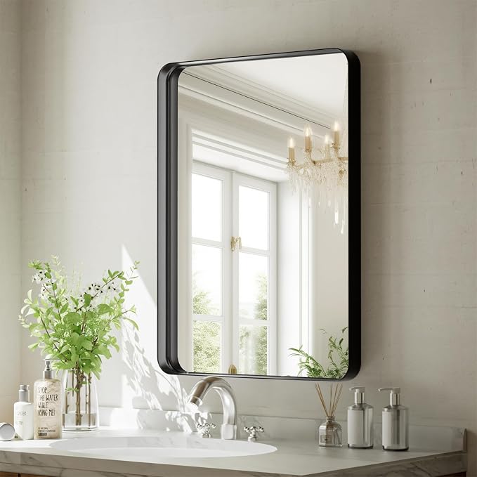 VooBang Bathroom Mirror 20x30 inch, Modern Round Corner Bathroom Vanity Mirror by VooBang
