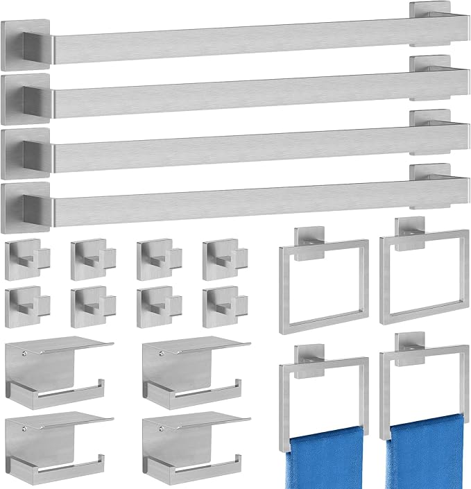 20-Pieces Brushed Nickel Bathroom Hardware Set, 24 Inch Bath Towel Bar Set by STWWO