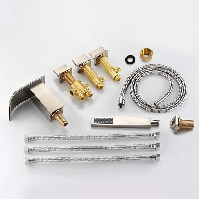 Roman Tub Faucet with Hand Shower, Waterfall Tub Filler Deck Mount Brushed - Image 7