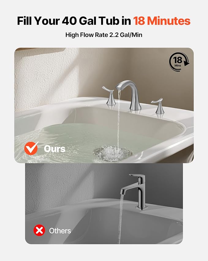 VEVOR Roman Tub Faucet, 3 Hole Waterfall Bathtub Faucet, Gooseneck Bath Tubs - Image 2