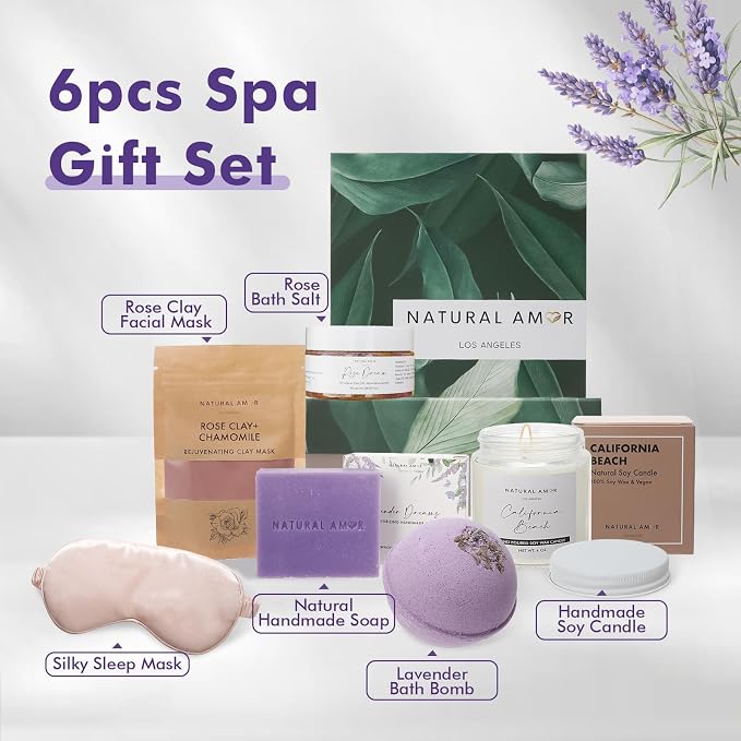 Natural Amor Spa Gift Set for Women – 6 PCS Self Care Relaxation Kit - Image 3