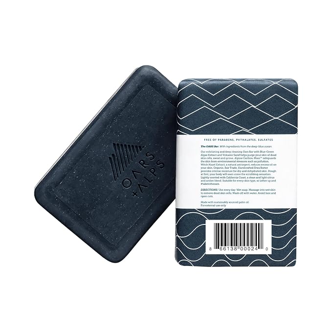 Oars + Alps Blue Charcoal Exfoliating Men's Bar Soap, Charcoal Bar Soap - Image 2