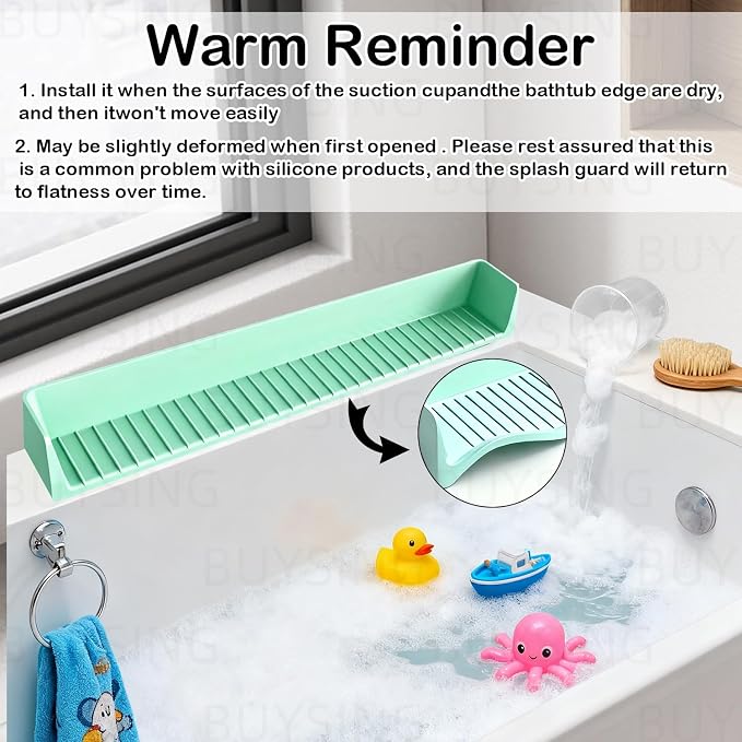 Bathtub Splash Guard for Tub 31.5 in &11 Suction Cups, Lengthened Silicone - Image 6