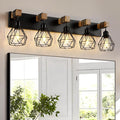 Farmhouse Vanity Light for Bathroom, 5-Light Wood Bathroom Vanity Light by LIGHTUPYOURLIFE