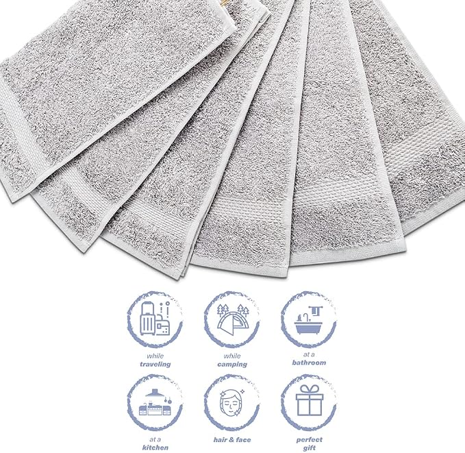 Hencely Premium 6-Pack Washcloths 12x12 Inches Soft Turkish Cotton High - Image 7
