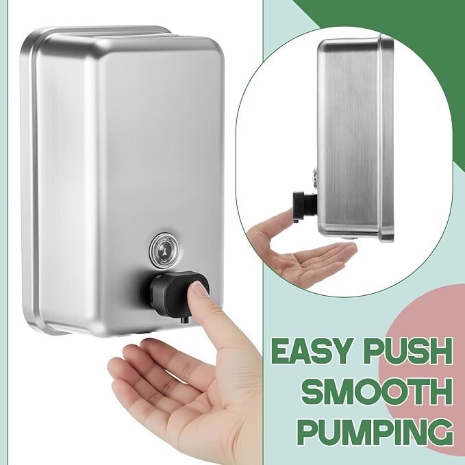 Maxdot 2 Pcs 37 oz/1100 ml Commercial Stainless Steel Soap Dispenser Wall Mount - Image 5