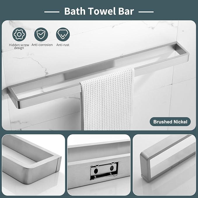 YACVCL 4-Piece Bathroom Hardware Set Brushed Nickel Towel Bar Set Premium - Image 2