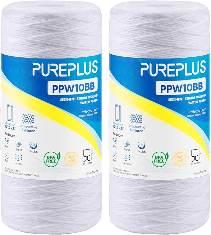 PUREPLUS 5 Micron 10 x 4.5 Whole House String Wound Sediment Filter by PUREPLUS