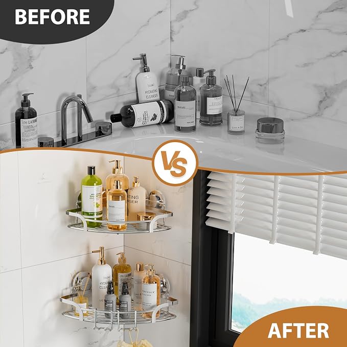 LEVERLOC 2 Pack Powerful Suction Cup Corner Shower Caddy, Stainless Steel - Image 6