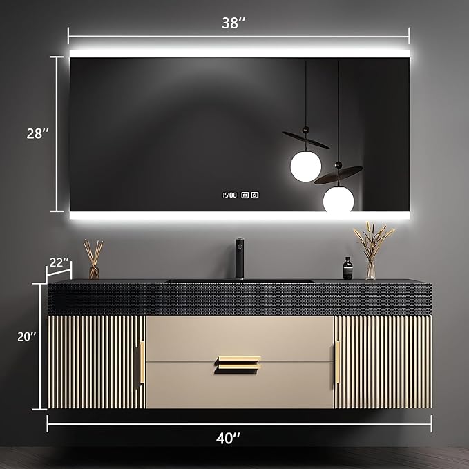 40" Bathroom Vanity with Single Sink, Floating Bathroom Vanities with LED Smart - Image 2