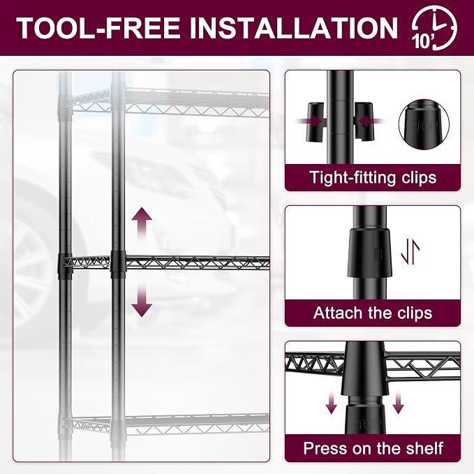 5 Tier Wire Shelving with Wheels Casters, 750 lbs Heavy Duty Storage Shelves - Image 4