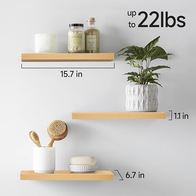 BAYKA Floating Shelves for Wall, 22.5 inches Wall Mounted Rustic Wood Shelves - Image 7