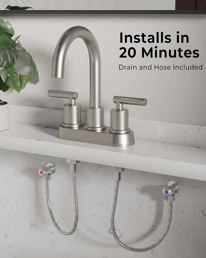VXV Bathroom Sink Faucet 4 Inch 2 Handle Centerset Modern 360 Rotating Brushed - Image 5