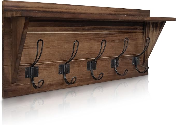 HBCY Creations Rustic Brown Solid Wood Wall Mounted Coat Rack by HBCYCreations
