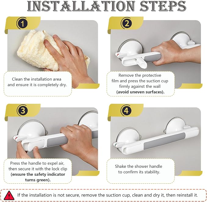 2 Pack Suction Cup Grab Bars for bathtubs and Showers Handles for Elderly - Image 6